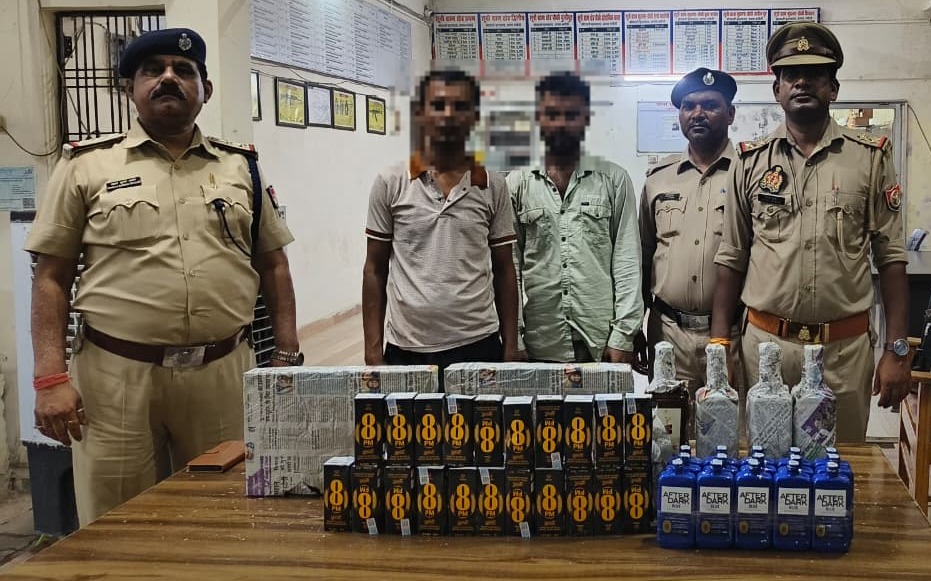 Two smugglers from Bihar arrested in Mughalsarai with illicit English liquor; arrest made by the DRY unit.